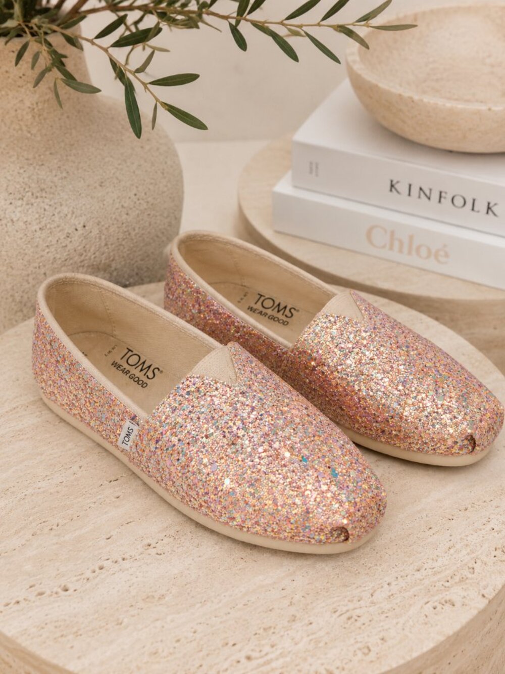 TOMS Classic Alpargata Rose Glow Iridescent Glitter Slip-On Flats Women’s Size 7